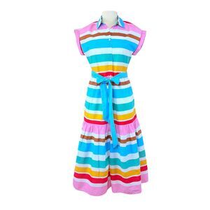 J.Crew Re-Imagined Colorful Striped Shirt Midi Dress Retro 80s 90s Size 4